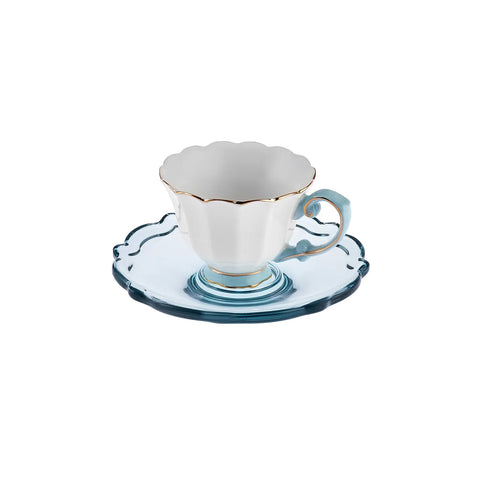 Karaca Samo 2 Personen Türkis Kaffeetasse Set mit Acryl Untertasse 90 ml