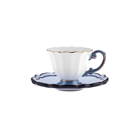 Karaca Samo 2 Personen Dunkelblau Kaffeetasse Set mit Acryl Untertasse 90 ml