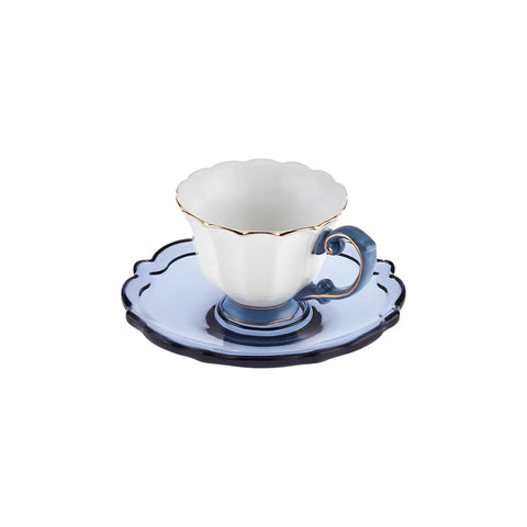 Karaca Samo 2 Personen Dunkelblau Kaffeetasse Set mit Acryl Untertasse 90 ml