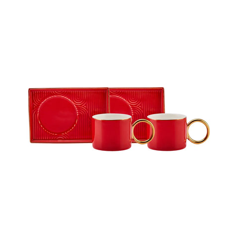 Karaca Soho Kaffeetassen Set, 2 Personen, 80 ml, Rot 