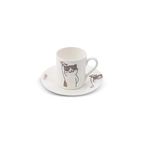 Karaca Katze Kaffeetasse Set für 6 Personen 80 ml