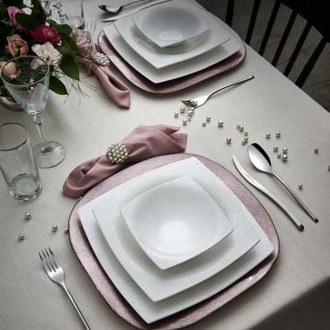 Karaca Fine Pearl Valentina 62 Pieces Pearl Dinnerware Square, Service for 12