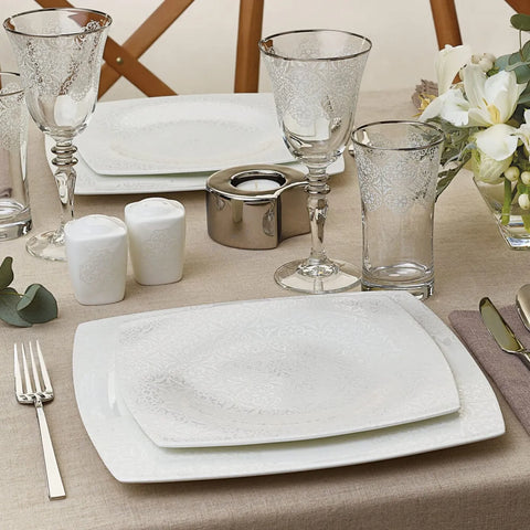 Karaca Fine Pearl Valentina 62 Pieces Pearl Dinnerware Square, Service for 12