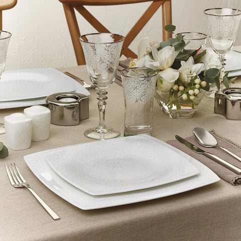 Karaca Fine Pearl Valentina 62 Pieces Pearl Dinnerware Square, Service for 12