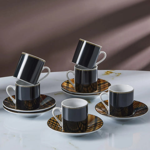 Karaca Schwarz kariert Kaffeetasse Set für 6 Personen 80 ml