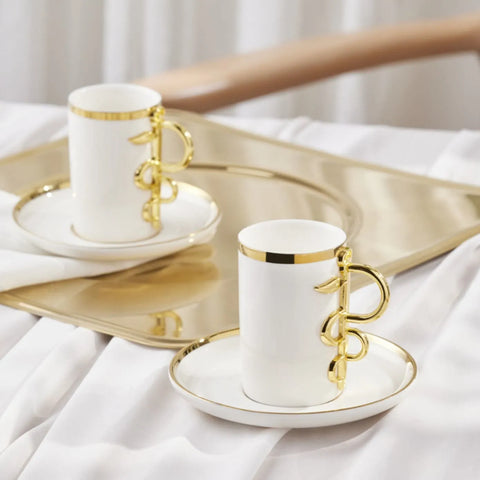 Karaca Sahmeran Weiße Kaffeetasse Set für 2 Personen 100 ml