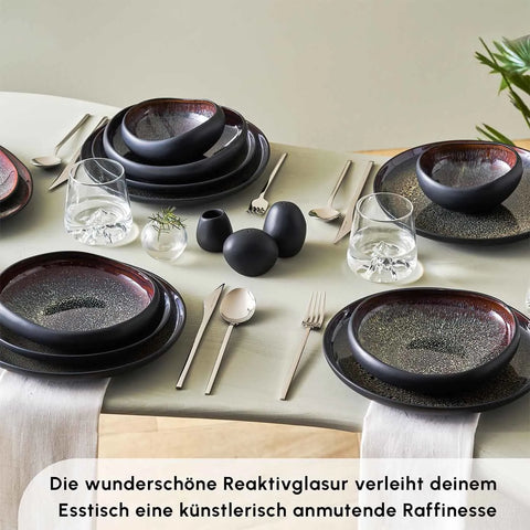 Karaca Red Carpet Collection Streamline Galactic Stoneware Geschirrset 12 Personen Schwarz, 59 Teilig