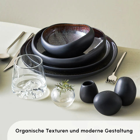 Karaca Red Carpet Collection Streamline Galactic Stoneware Geschirrset 12 Personen Schwarz, 59 Teilig