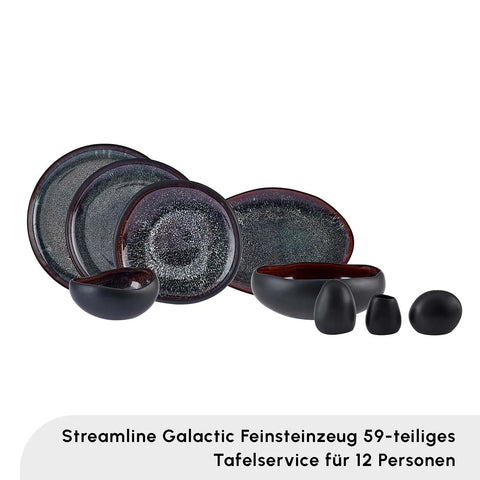 Karaca Red Carpet Collection Streamline Galactic Stoneware Geschirrset 12 Personen Schwarz, 59 Teilig