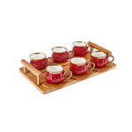 Karaca Bambus Rot Kaffeetassen-Set 90 ml, 6 Personen, mit Tablett