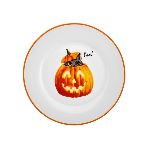 Karaca Halloween Katze Kürbis Porzellan Dessertteller, 19cm