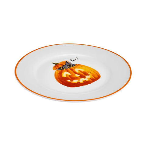 Karaca Halloween Katze Kürbis Porzellan Dessertteller, 19cm