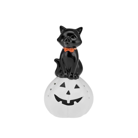 Karaca Halloween Keramik Licht Led Schmuckstück, 20cm, Weiß Schwarz