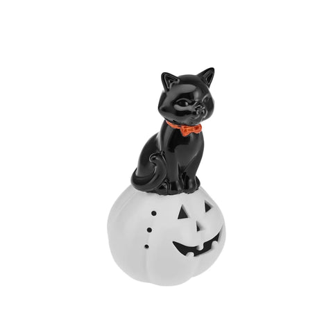 Karaca Halloween Keramik Licht Led Schmuckstück, 20cm, Weiß Schwarz