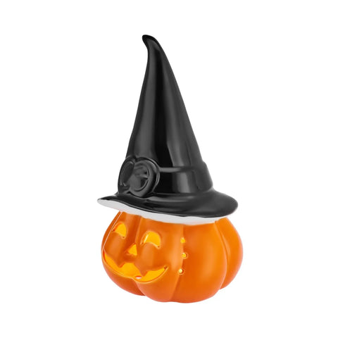 Karaca Halloween Kürbis Keramik Led Licht Teelicht, 24cm, Schwarz Orange