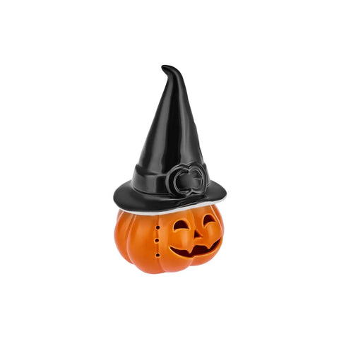 Karaca Halloween Kürbis Keramik Led Licht Teelicht, 24cm, Schwarz Orange