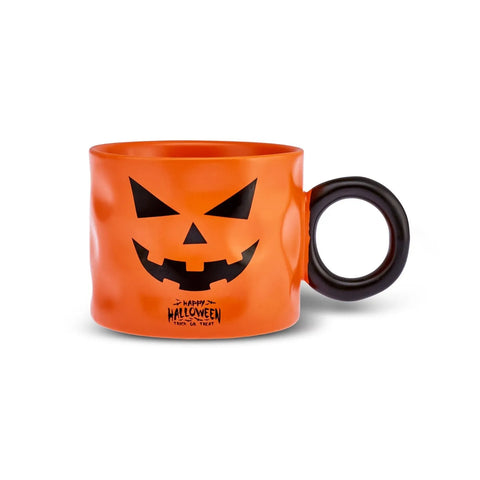 Karaca Halloween Kürbis Gesicht Keramik Tasse, 10cm, Orange Schwarz