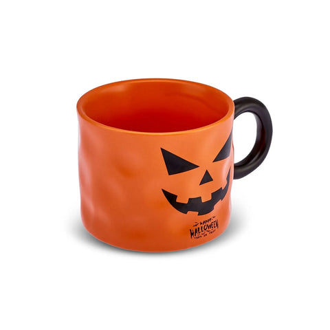 Karaca Halloween Kürbis Gesicht Keramik Tasse, 10cm, Orange Schwarz