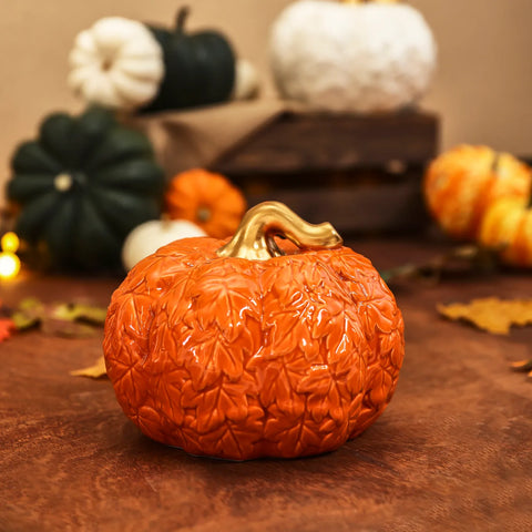 Karaca Halloween-Kürbis Dekoratives Schmuckstück aus Keramik, 17cm, Orange