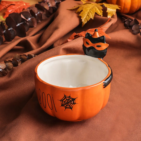 Karaca Halloween Boo Keramik Schüssel, 15cm, Orange Schwarz