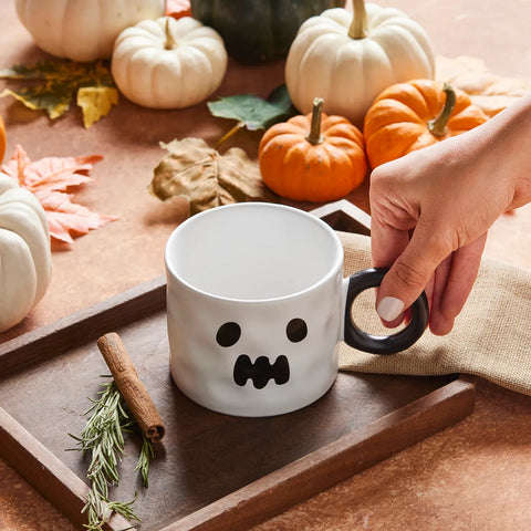 Karaca Halloween Geist Keramik Tasse, 10cm, Weiß Schwarz