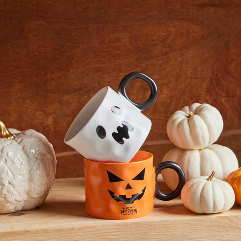 Karaca Halloween Geist Keramik Tasse, 10cm, Weiß Schwarz