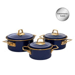 Karaca Enamel Cookware Set, 3 Piece Navy Blue Gold