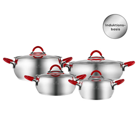 Karaca Oyster Stahl Kochtopf Set, 8-Teilig, Rot