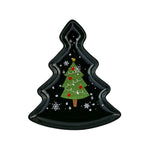 Karaca Christmas Porcelain Golden Line Christmas Tree Decorative Plate, 21cm, Black Green