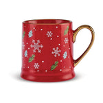 Karaca Christmas Porcelain Golden Line Mug, 355ml, Red