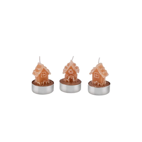 Karaca Weihnachten Lebkuchenhaus 3 Teilig Kerze, 18cmx5cmx6cm, Braun