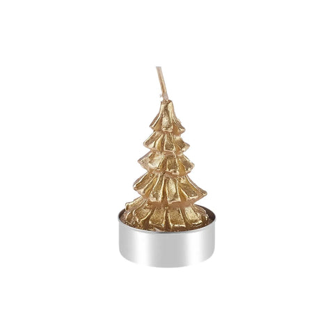 Karaca Weihnachten Gold Tannenbaum 3 Teilig Kerze, 3,8x3,8x7 cm