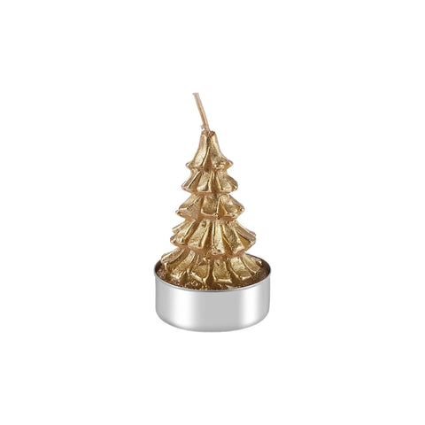 Karaca Weihnachten Gold Tannenbaum 3 Teilig Kerze, 3,8x3,8x7 cm