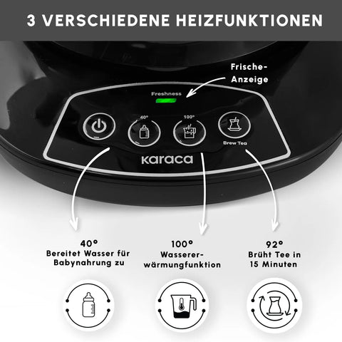 Karaca Çaysever 3 in 1 Sprechende Glas Teekocher Wasserkocher und Vorbereitung von Speisewasser, 1700W, Chrom