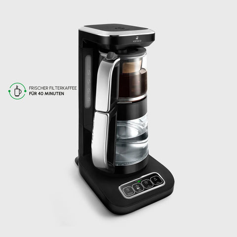 ​Karaca Çaysever Robotea Pro 4 in 1 Sprechende Automatische Glas-Teemaschine, Wasserkocher und Filterkaffeemaschine, Schwarz Chrom, 2500W