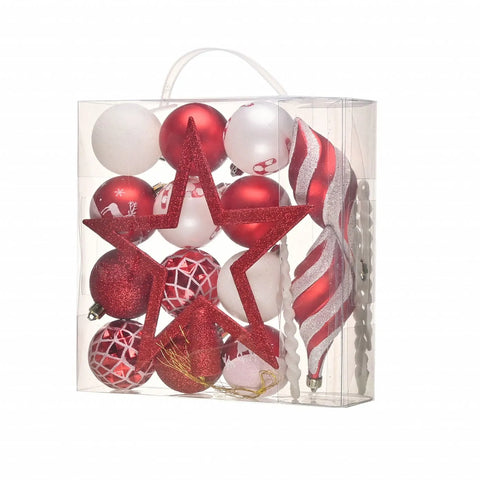 Karaca Home Christmas Spaß Rot Stern Kopf Baumschmuck Set, 19 Teilig