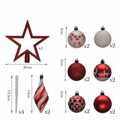 Karaca Home Christmas Spaß Rot Stern Kopf Baumschmuck Set, 19 Teilig