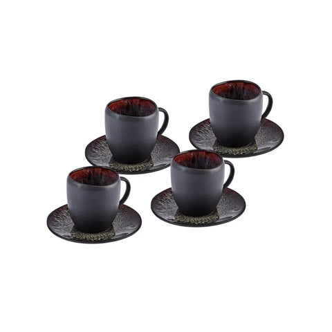 Karaca Galactic Reactive Glaze für 4 Personen Espresso Türkische Kaffeetasse Set, 8 Teilig, Schwarze, 100 ml