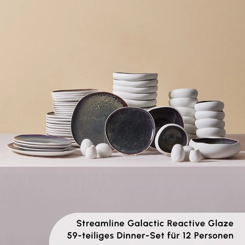 Karaca Red Carpet Collection Streamline New Galactic Geschirrset, Stoneware, 12 Personen, Weiß, 59 teilig