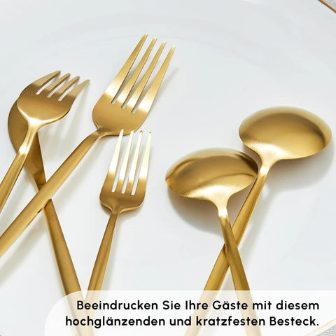 Karaca Bella Matte Gold Besteck Set für 6 Personen, 24 Teilig