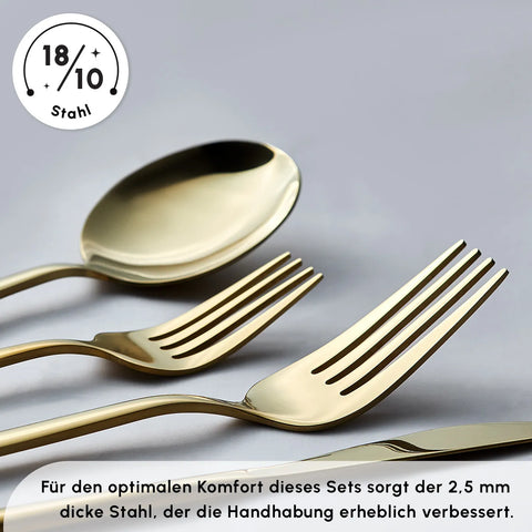 Karaca Bella Shiny Gold Besteck Set für 6 Personen, 24 Teilig