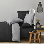 Karaca Home Basic Double Sided Double Duvet Cover Set, Black Dark Gray