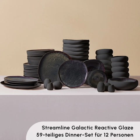 Karaca Red Carpet Collection Streamline Galactic Stoneware Geschirrset, 12 Personen, Schwarz, 59 teilig