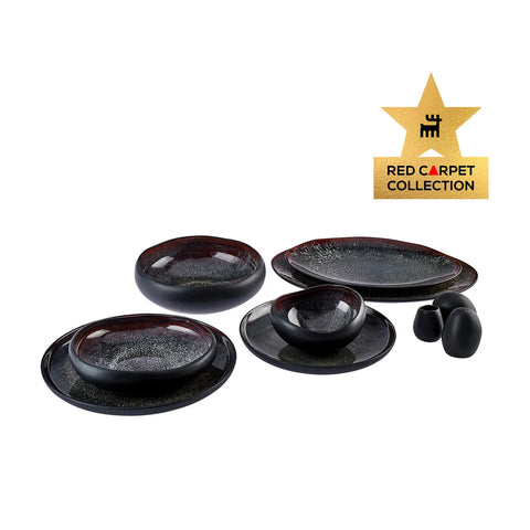 Karaca Red Carpet Collection Streamline Galactic Stoneware Geschirrset 12 Personen Schwarz, 59 Teilig