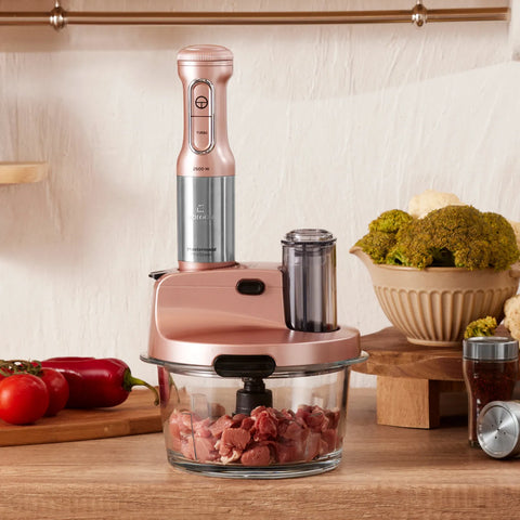 Karaca Mastermaid Küchenroboter aus Stahlglas, Langer Mixer, 2500 W, Rosegold