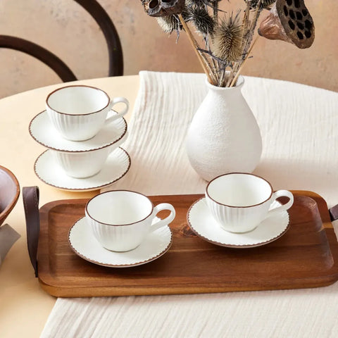 Karaca Rhine Kaffeetassen-Set für 4 Personen, 8 Teilig, Porzellan 