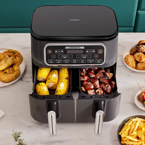 Karaca Air Cook Duo Hausmannskost XXXL 8 Liter Airfryer, Black Chrome, 8 Personen, 2500W