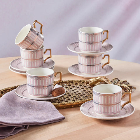 Karaca Jolly Pink Double Line 6 Personen Kaffeetassen-Set 100 ml