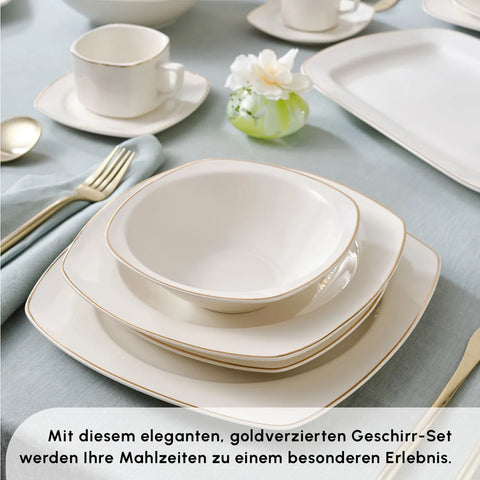 Karaca Timeless Gold Square Geschirr-Set für 12 Personen, 84-teilig