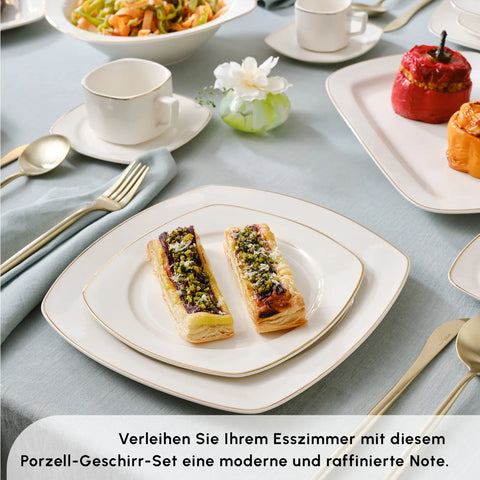 Karaca Timeless Gold Square Geschirr-Set für 12 Personen, 84-teilig